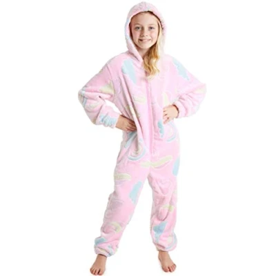 Image of CityComfort Glow in The Dark Onesie Kids Onesies for Girls Rainbow Unicorn Pyjamas 3 14 Years Old (Pink, 13 Years)