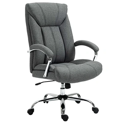 Image of Vinsetto High Back Office Chair, Linen Padded Executive Chair with Adjustable Height, Swivel Wheels, Grey