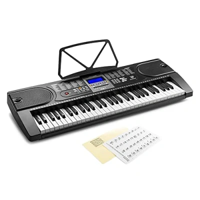 Image of Max KB1 Electronic Keyboard 61 Key Full Size Digital Piano, with Speakers and Beginners Music Note Sheet Stickers