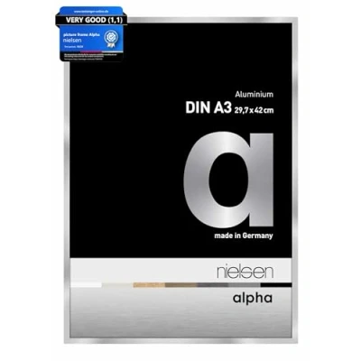 Image of nielsen Alpha Photo Frame A3, 29.7x42cm Aluminium Picture Frame, Silver with Protective Float Glass and Push Turn Clips