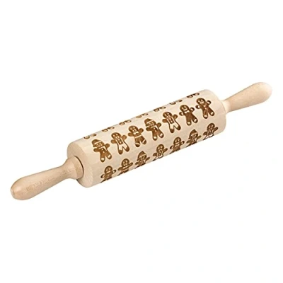 Image of Tala Originals FSC Beechwood Large Revolving Rolling Pin with Engraved Snowflake Patterned Design, 38cm x 6cm,Natural,10B31448