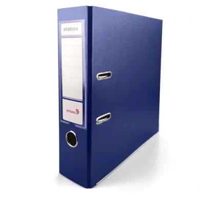Image of Netuno 1x Folder Lever Arch Dark Blue 2 Ring Binder Ekobox Organiser 8 cm 3,15 inch A4 Wide Cardboard for Office Shelf Folders Desk