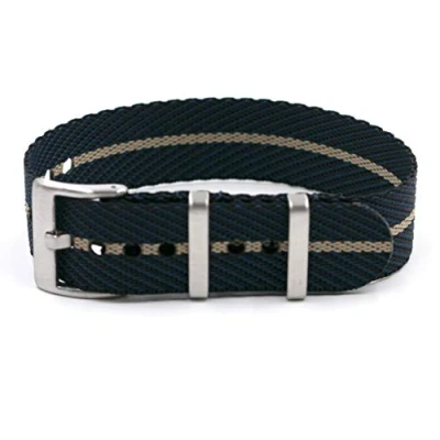 Image of Vario Twill Weaved Nylon Midnight Blue / Beige Divider Premium Replacement Watch Band (22mm)