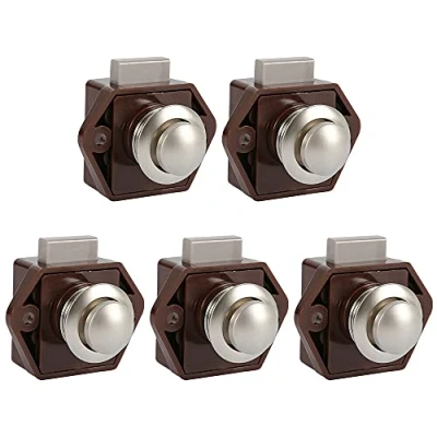 Image of 5PCS Push Button Latch Catch Door Lock,Keyless Lock Pop Up Cupboard Knob Chrome for Boat RV Motorhome Caravan Camper Furniture (Brown)