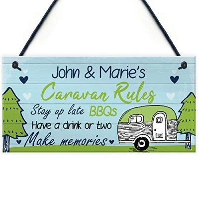 Image of RED OCEAN PERSONALISED Caravan Sign Hanging Rules Novelty Plaque Keepsake