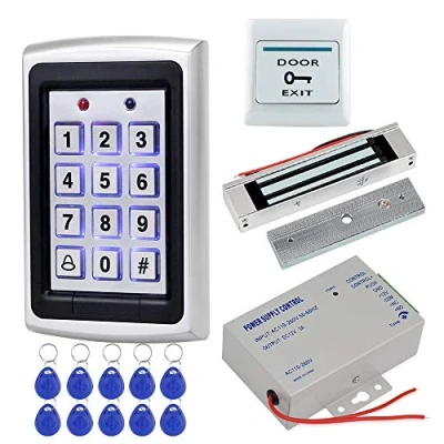 Image of HFeng Full Kit Door Access Control System 125KHz RFID Keypad Reader Metal Case + 180KG Electromagnetic Lock DC12V 3A Power Supply Controller Exit Button 10pcs Keyfobs