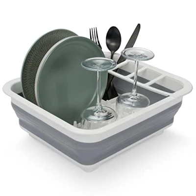 Image of Bramble Collapsible Dish Draining and Foldable Drying Rack for Campervan Space Saving Portable Organiser Plates Cutlery Storage
