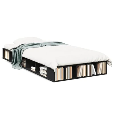 Image of vidaXL Engineered Wood Single Bed Frame Black, 90x190 cm with Plywood Slats, In Built Storage for Bedroom Organization