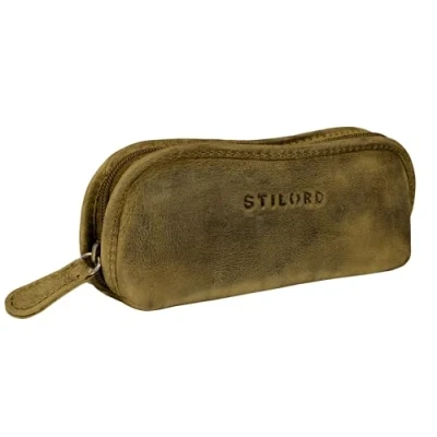 Image of STILORD &#039;Glasgow&#039; Glasses Case Leather Zipper for Sunglasses Reading Spectacles Eyeglass Storage Pouch Women Men Genuine Vintage Leather, Colour:Middle Brown