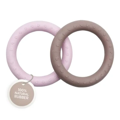 Image of HEVEA Kawan Teething Rings for Babies 100% Natural Rubber Soothing Teether Toys, BPA Free &amp; Vegan, Easy Grip Gums, 2 Pack (Powder Pink Tan Beige)