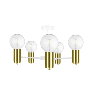 Image of Arde Multi Arm Semi Flush Ceiling Light White, Gold, 60cm, 5x E27