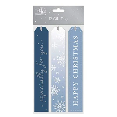 Image of 12 Long Tags Xmas Festive Present Gift Tie Wrap Luggage Style Labels Forest Frost (8836)