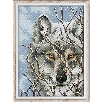 Image of Abillyn Embroidery Cross Stitch Kits Wolf Stamped with Printed Pattern Starter Kit (Wolf)