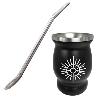 Image of Gaucho Bruno Yerba Mate Kit Stainless Steel Thermal Cup with Bombilla Straw Complete Set for Sun Design