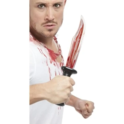 Image of Smiffys Bleeding Knife, 34cm/13in with Liquid Fake Blood, Halloween Fancy Dress Accessory, Accessories Up