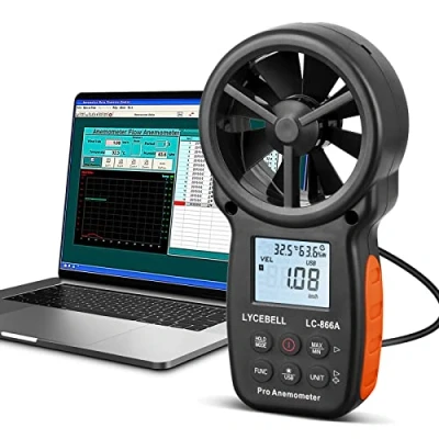 Image of LYCEBELL Handheld HVAC Anemometer LC 866A, Pro Digital Wind Speed Meter for Velocity CFM Measuring, Air Flow Meter, USB Connect to PC, Balance The System, Data Hold &amp; Back Light LCD