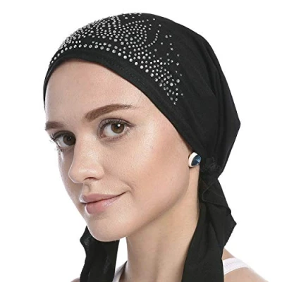 Image of Chemo Turban for Cancer Women Head Scarf Headwear Headwrap Scarfs Cap Pre Tied Bamboo Bandana Hair Loss Black