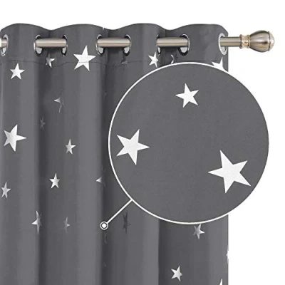 Image of Deconovo Stars Curtains 72 Drop Foil Printed Thermal Insulated Eyelet Blackout for Nursery 46 x Inch Grey 1 Pair