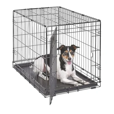 Image of MidWest Homes for Pets Newly Enhanced Single Door iCrate 76.2 cm (30 Inch) Long Dog Crate, Includes Leak Proof Pan, Floor Protecting Feet , Divider Panel &amp; New Patented Features, Black, Model 1530
