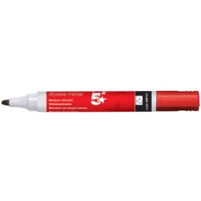 Image of 5 Star® Red Dry Wipe Whiteboard Marker Pen 3mm Bullet Tip (Pack of 12)