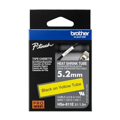 Image of Brother Genuine Pro Tape HSe 611E Heat Shrink Tubing Black on Yellow