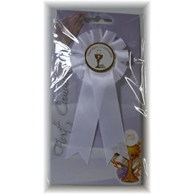 Image of Teefas Gifts C1905v First Holy Communion Rosette. Badge,White