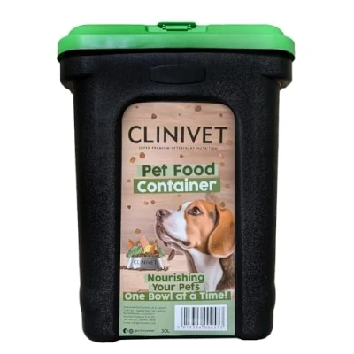 Image of Clinivet 30L/15kg Airtight Pet Food Storage Container with Scoop and Flip Top Lock Perfect for Dog Cat Food, Treats, Supplies Durable Plastic Bin Long Lasting Freshness