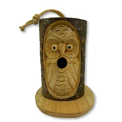 Image of Thai Gifts Wooden Bird House Nesting Box Owl Design