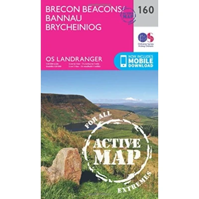 Image of Brecon Beacons / Bannau Brycheiniog Map Weatherproof The Black Mountain &amp; Fforest Fawr Ordnance Survey OS Landranger Active 160 Wales Walks Cycling Days Out Maps Adventure