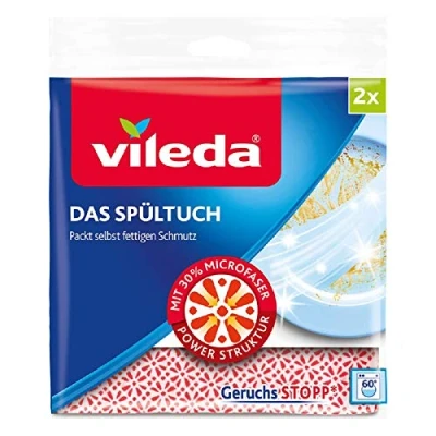 Image of Vileda Dish Cloth with 30% Microfibre for Longer Lasting Hygienic Freshness Pack of 2