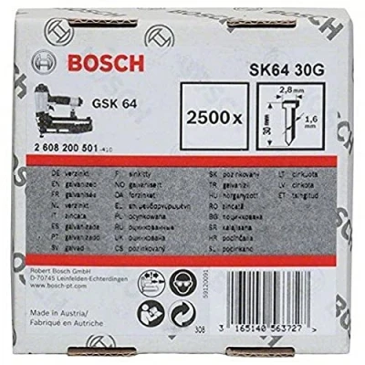 Image of Bosch Professional 2500x Finish Nails SK64 25G (1.6/16 g, 2.8x1.45x30 mm, Galvanised, Accessories for Nail Guns, Pneumatic Nailers)