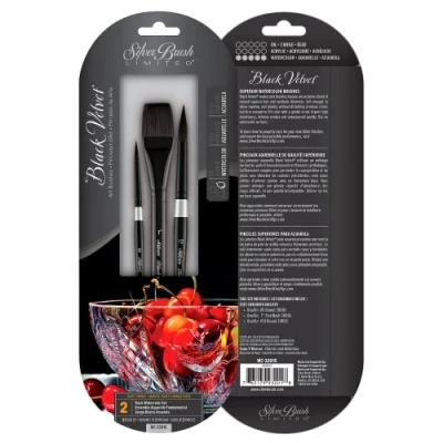 Image of Silver Brush Limited WC 3201S Black Velvet Basic Watercolour Set, Set of 3 Brushes, Round Size 6, 12 and Square Wash 1