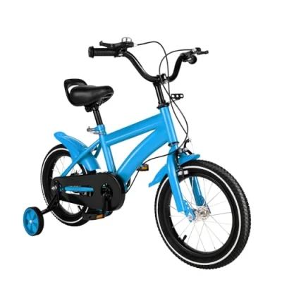 Image of Charocean 14 Inch Kids Bike for 3 7 Years Boys &amp; Girls, Children with Stabilisers Bell, Bicycle Basket Fenders, Beginner Cycle Adjustable Seat (Blue)