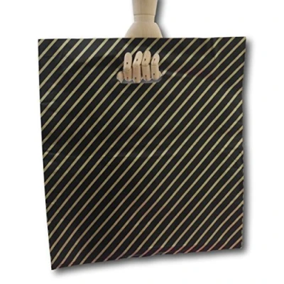 Image of EPOSGEAR® 100 Extra Large Black and Gold Striped Gift Shop Boutique Punch Handle Plastic Carrier Bags 12.4&quot; x 14&quot; (315mm 355mm)
