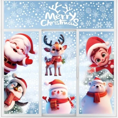 Image of SULOLI Christmas Decorations,Christmas Window Stickers Reusable Decorations Clings 3D Large Decals