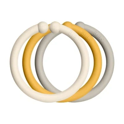 Image of BIBS Loops 12 Pack Baby Links, BPA Free, Food Safe Polypropylene, Ivory/Honey Bee/Sand