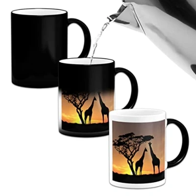 Image of Personalised Magic Mug, Color Changing Black Heat Activated 11oz Customised Gift Tea Coffee Mug with Your Own Photo Logo Text Hidden Message for Valentines Birthday Anniversaries Any Occasions