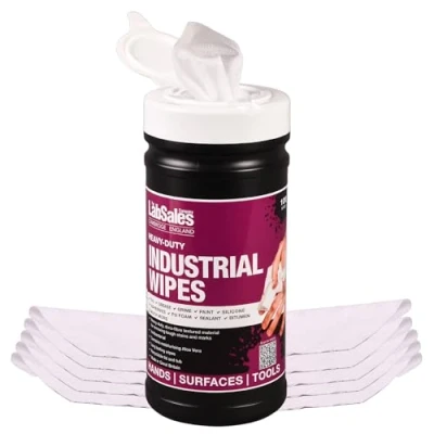 Image of Labsales Heavy Duty Industry Cleaning Wipes, Antibacterial, XL Textured Wipes For Hands, Surfaces &amp; Tools, Tough On Stains Kind Skin, Tub Of 100 Wet (Single (100 Wipes))