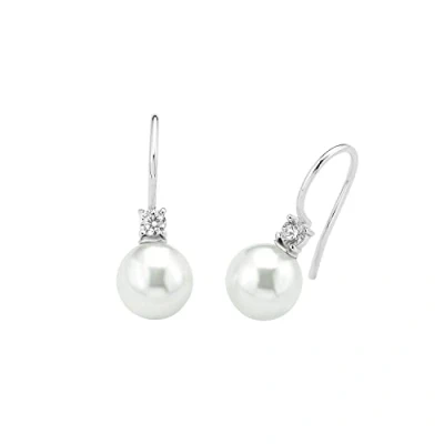 Image of Amor earrings 925 sterling silver ladies earrings, with cubic zirconia synth, wax bead, 2,2 cm, silver, Comes in jewelry gift box, 2017175