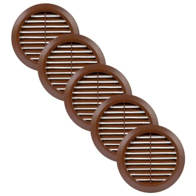 Image of Vent Systems 100 mm / 3.94&#039;&#039; Inch Brown Pack of 5 Air Cover Round Vents Ventilation Grille Integrated Insect Screen HVAC for Bathroom, Home Office, Kitchen