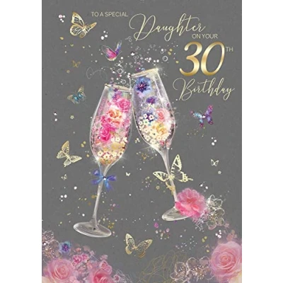 Image of Cherry Orchard Fabulous Daughter 30th Age 30 Birthday Card Champagne Glasses Flowers (EL376)