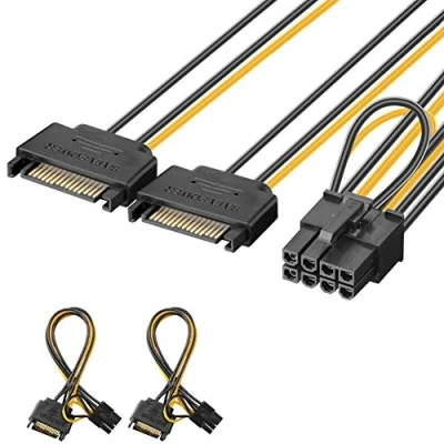 Image of J&amp;D (2 Pack) 2x SATA Power 15 Pin to 8 PCI Express (PCIe) Graphic Video Card Cable Adapter, 20cm