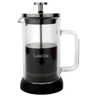 Image of Café Olé Doppio Double Walled Glass Cafetiere, French Press, Silicone Non Slip Base, 3 Espresso Cup/ 350ml, Black