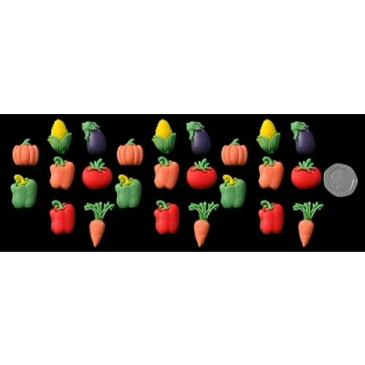 Image of 24 x Edible 3D Mixed Vegetables icing toppers, cake cupcakes decorations