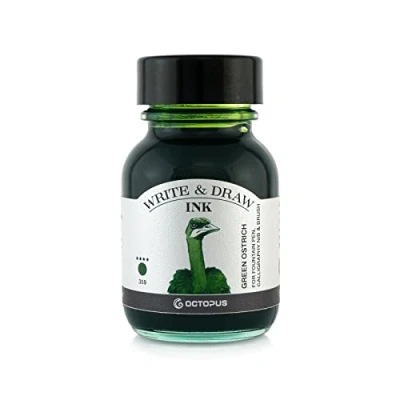 Image of Octopus Write and Draw Ink 359 Green Ostrich Waterproof for Writing Drawing, Calligraphy Ink, Non fading Drawing Fountain Pen, Green, 50 ml