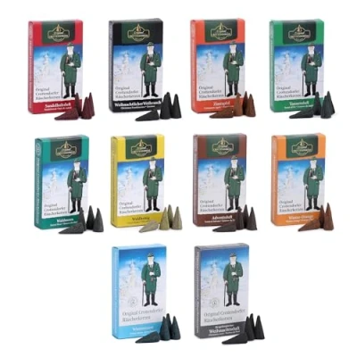 Image of Crottendorfer Räucherkerzen 10 x 24 pieces in a sample set, incense cones size M with incense, fir fragrance, sandalwood, cinnamon apple and more