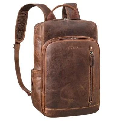 Image of STILORD &#039;Johnson&#039; Leather Backpack Men Business Vintage Backpacks for 13,3 inch MacBook Laptop Bag Modern Daypack Work Office Genuine Leather, Colour:Soria Brown