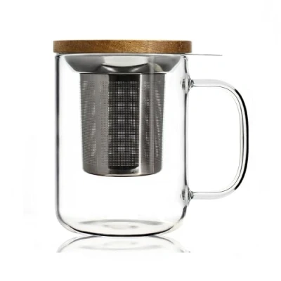Image of OGO LIVING 7912005 Gustave Herbal Tea Pot 450 ml Ideal for Tea, infusions and Rooibos Glass Mug Acacia Wood lid