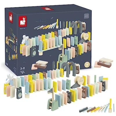 Image of Janod Wooden Dominoes Sweet Cocoon Collection Early Learning and Years Toy, Water Based Paint Skill Toy Teaches Fine Motor Skills Concentration Ages 3 Up, J04404