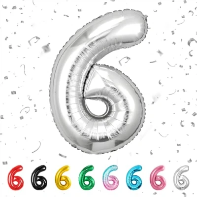 Image of Number 6 Balloons 6,Sliver Balloon 40 Inch Giant Helium Foil for Boys Girls Party Decor Birthday Anniversary Graduation Decorations Supplies